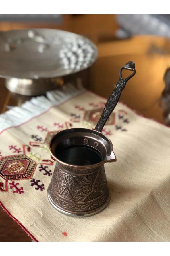 Bakır Tek Kişilik Desenli Cezve - Resim 5