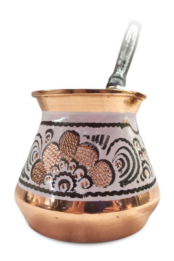 Özel Erzincan El Işlemeli Orta Boy Bakır Cezve Beyaz ürün görseli
