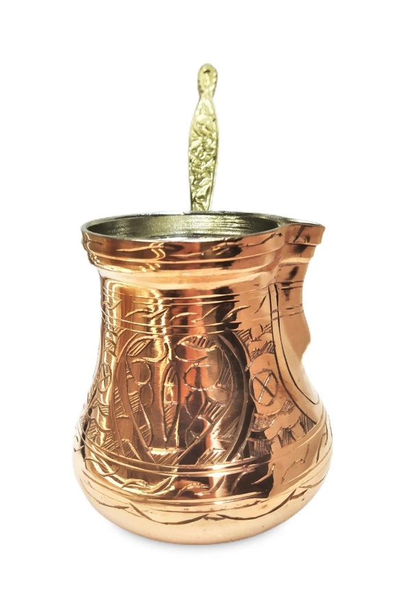 El Işi Keski Işlemeli Ağır Bakır Cezve - Resim 2