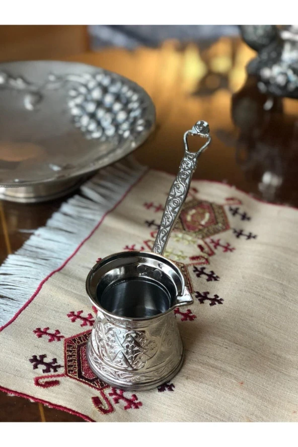 Bakır Dört Kişilik Desenli Cezve - Resim 2