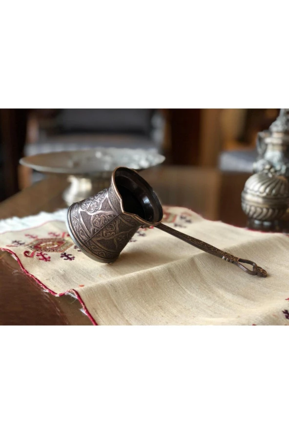 Bakır Tek Kişilik Desenli Cezve - Resim 3