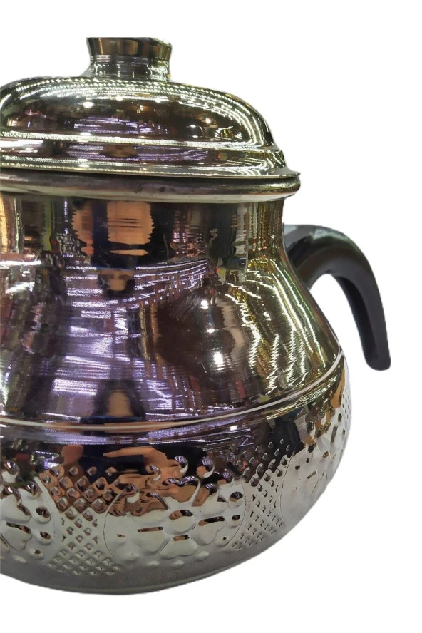 Papatya Desenli Bakır Demlik Semaver Uyumlu Beyaz - Resim 2