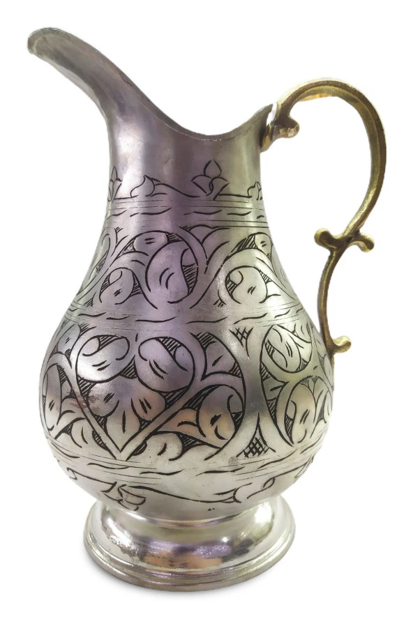 Özel Yapım Eskitme Kalın Bakır Sürahi 2 Ayran Bardağı - 2