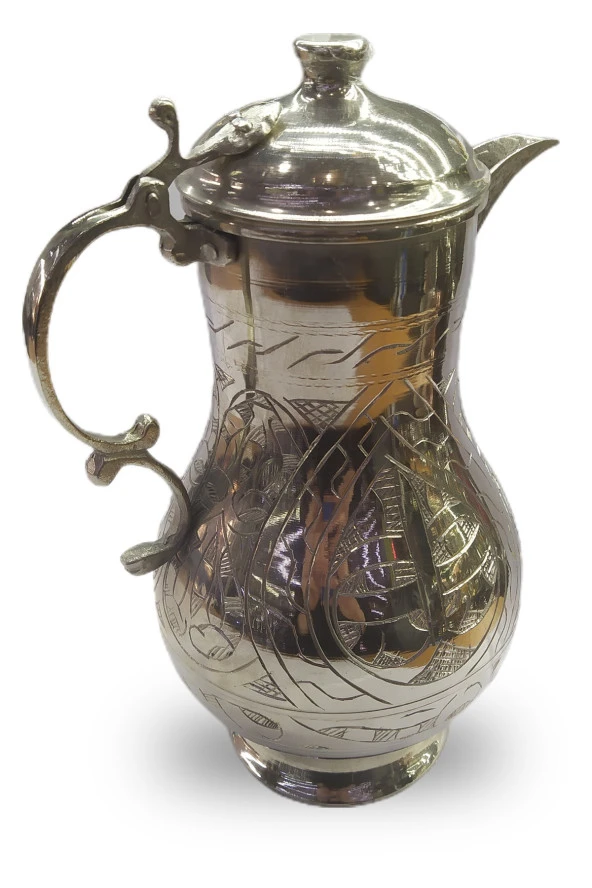 Bakır Sürahi El Işi Keski Işlemeli Kapaklı - Resim 2