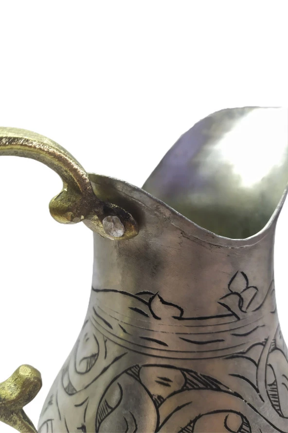 Özel Yapım Eskitme Kalın Bakır Sürahi 2 Ayran Bardağı - 5