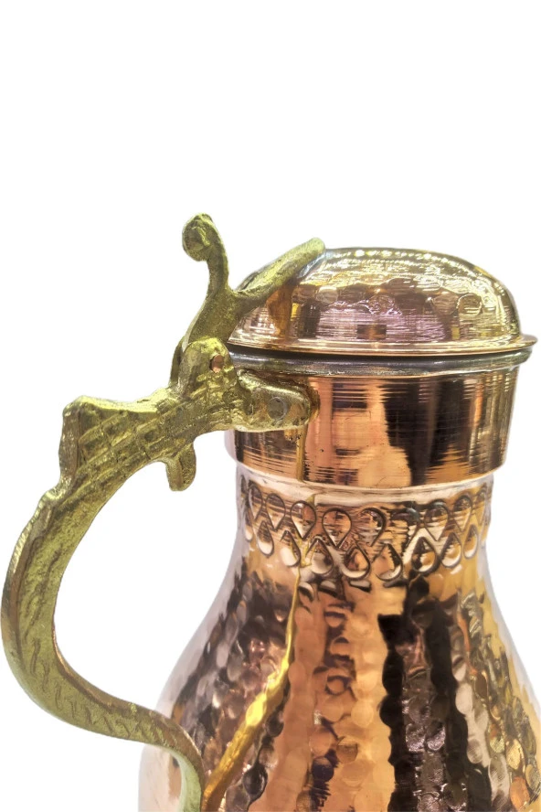 Kapaklı Damla Detaylı Bakır Sürahi + 2 Ayran Bardağı - 3