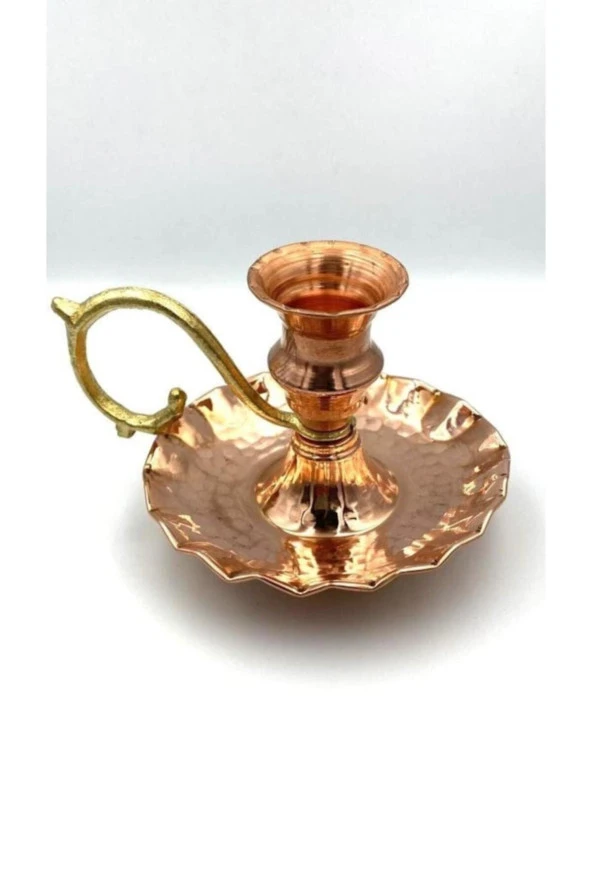 Bakır El Şamdanı Kulplu Antika Vintage Mumluk Şinanay