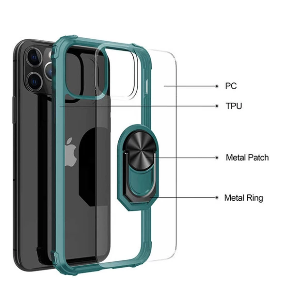Apple iPhone 11 Pro Max Kılıf Şeffaf Sararmaz Yüzüklü Mola Kapak - 6