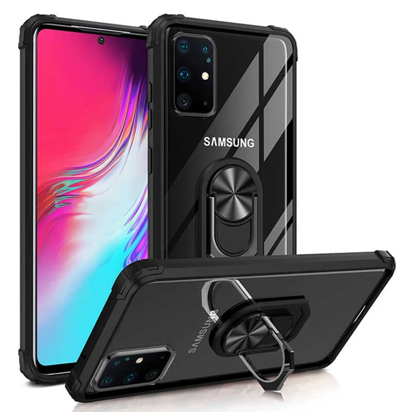 Samsung Samsung Galaxy S20 Plus Kılıf Şeffaf Sararmaz Yüzüklü Mola Kapak - 4