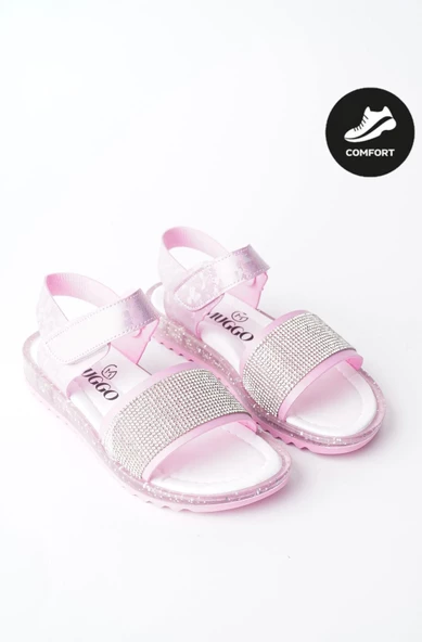 Muggo WİNNİE Garantili Günlük Ortopedik Hafif Taban Taşlı  ve Cırtlı Kız Çocuk Sandalet - 12