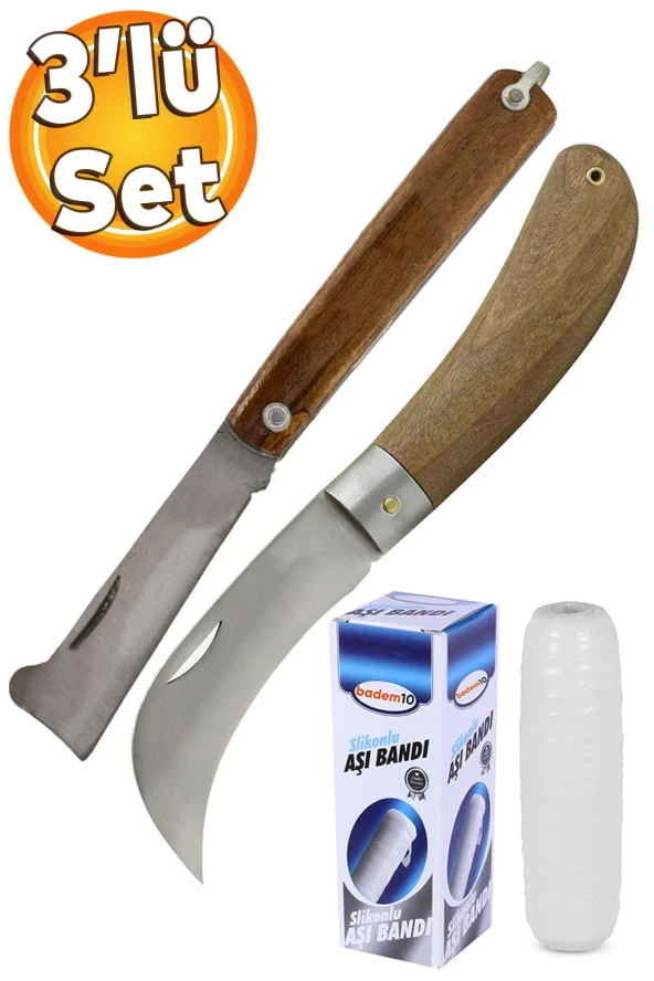 Kudret Aşı Bıçağı Eğri Uçlu Bağ Bıçağı Ara Çakı 21 cm + Aşı Bandı (2'Li SET)