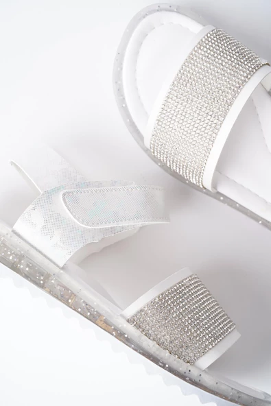 Muggo WİNNİE Garantili Günlük Ortopedik Hafif Taban Taşlı  ve Cırtlı Kız Çocuk Sandalet - 3