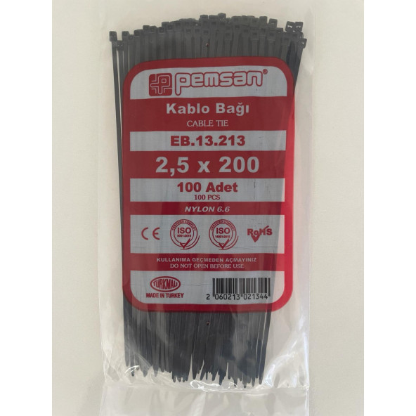Pemsan 2,5 mm x 205 mm Kablo Bağı Cırt Kelepçe (100 Adet) Siyah
