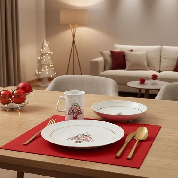 GÜRAL PORSELEN Yeni Yıl Camelia 3 Parça Tek  Kişilik Bone Yemek Takımı - 6268 - Resim 4