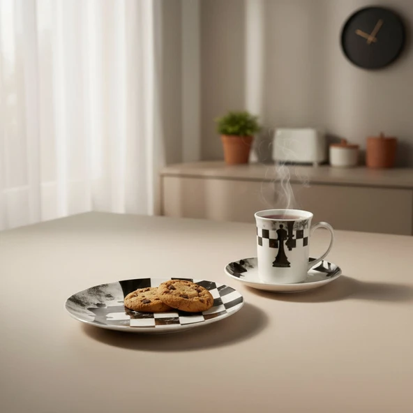 GÜRAL PORSELEN Camelia 3 Parça Çay Takımı Satranç Şah ürün görseli 1