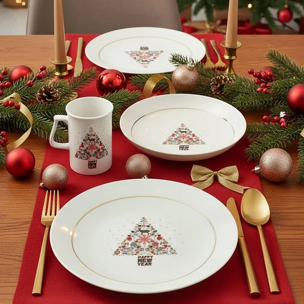 GÜRAL PORSELEN Yeni Yıl Camelia 3 Parça Tek  Kişilik Bone Yemek Takımı - 6268 - Resim 5