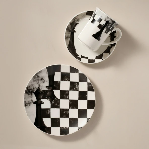 GÜRAL PORSELEN Camelia 3 Parça Çay Takımı Satranç Vezir - Resim 4