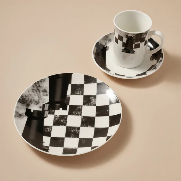 GÜRAL PORSELEN Camelia 3 Parça Çay Takımı Satranç Kale ürün görseli 1