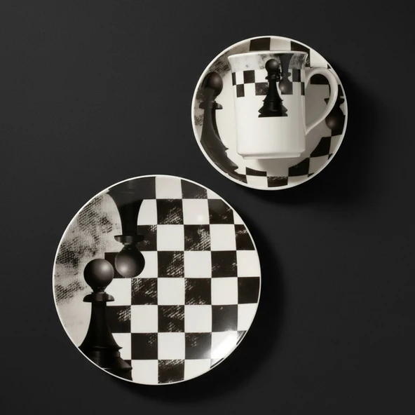 GÜRAL PORSELEN Camelia 3 Parça Çay Takımı Satranç Piyon - Resim 2