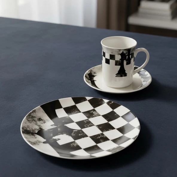 GÜRAL PORSELEN Camelia 3 Parça Çay Takımı Satranç Vezir - Resim 2