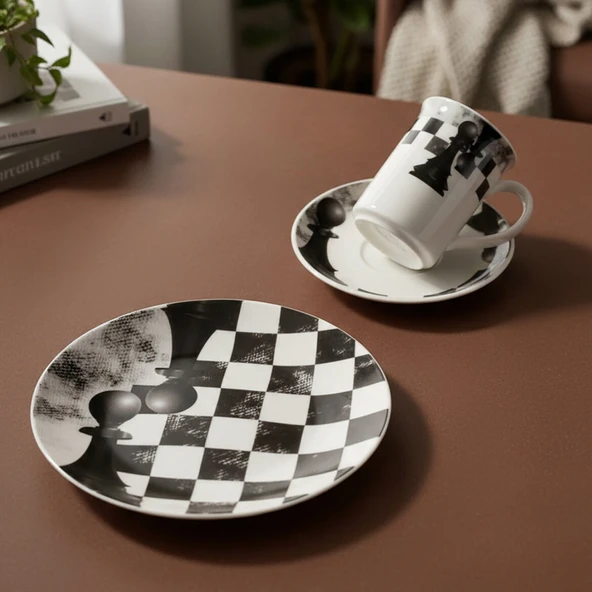 GÜRAL PORSELEN Camelia 3 Parça Çay Takımı Satranç Piyon - Resim 4