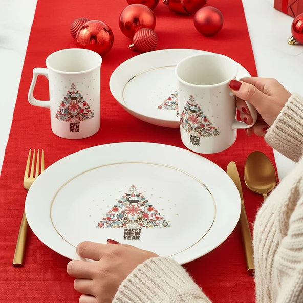 GÜRAL PORSELEN Yeni Yıl Camelia 3 Parça Tek  Kişilik Bone Yemek Takımı - 6268 - Resim 8