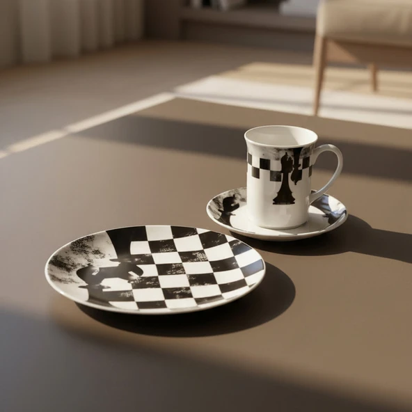 GÜRAL PORSELEN Camelia 3 Parça Çay Takımı Satranç Fil ürün görseli 1