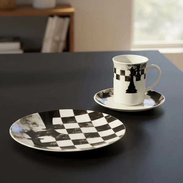 GÜRAL PORSELEN Camelia 3 Parça Çay Takımı Satranç Vezir ürün görseli 1