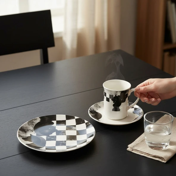 GÜRAL PORSELEN Camelia 3 Parça Çay Takımı Satranç At ürün görseli 1