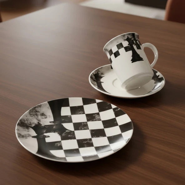 GÜRAL PORSELEN Camelia 3 Parça Çay Takımı Satranç Vezir - Resim 5