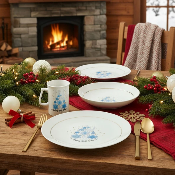 GÜRAL PORSELEN Yeni Yıl Camelia 3 Parça Tek  Kişilik Bone Yemek Takımı - 6483 ürün görseli 1