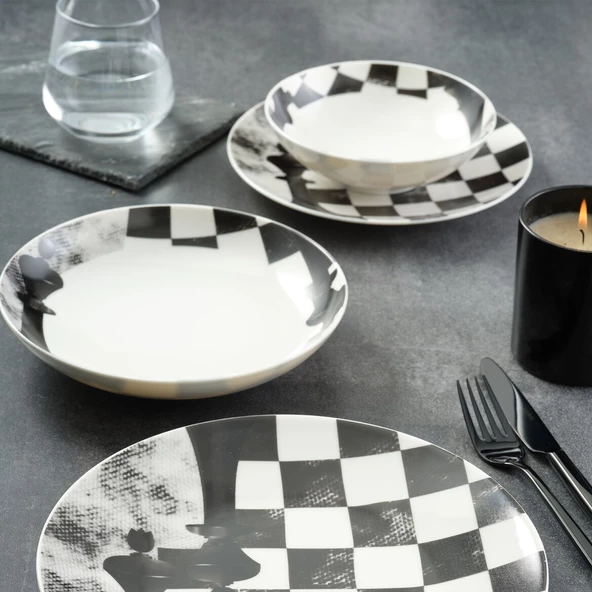 GÜRAL PORSELEN Camelia 4 Parça Sıngle Yemek Takımı Satranç Şah - Resim 2