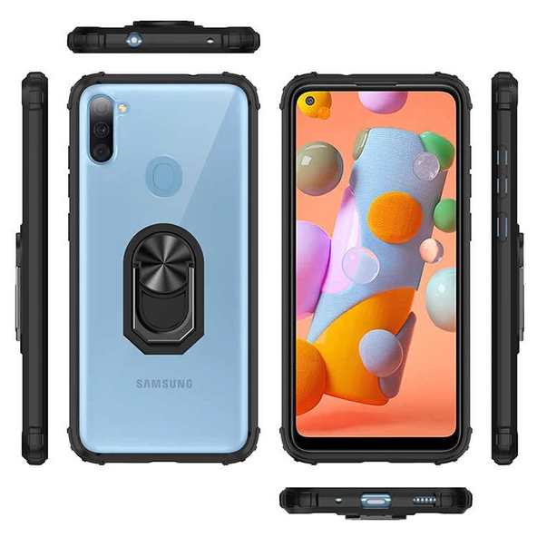 Samsung Galaxy M11 Kılıf Şeffaf Sararmaz Yüzüklü Mola Kapak - 6