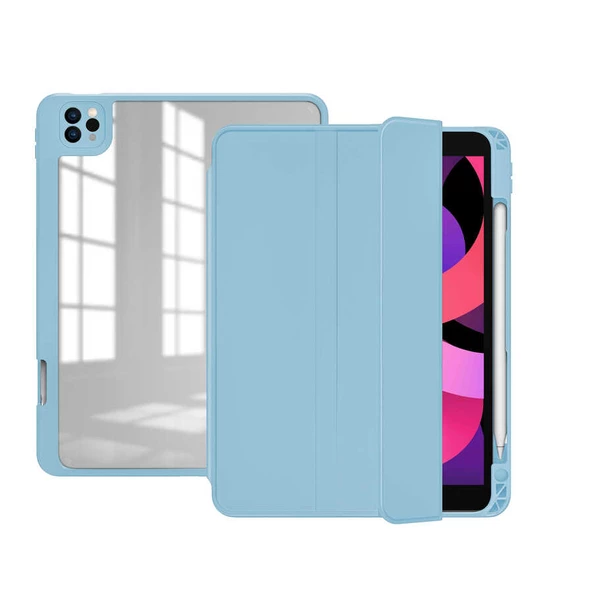 Apple iPad Pro 12.9 5. Nesil 2021 Kılıf Kalem Bölmeli Şeffaf Case A2378 A2379 A2461 A2462