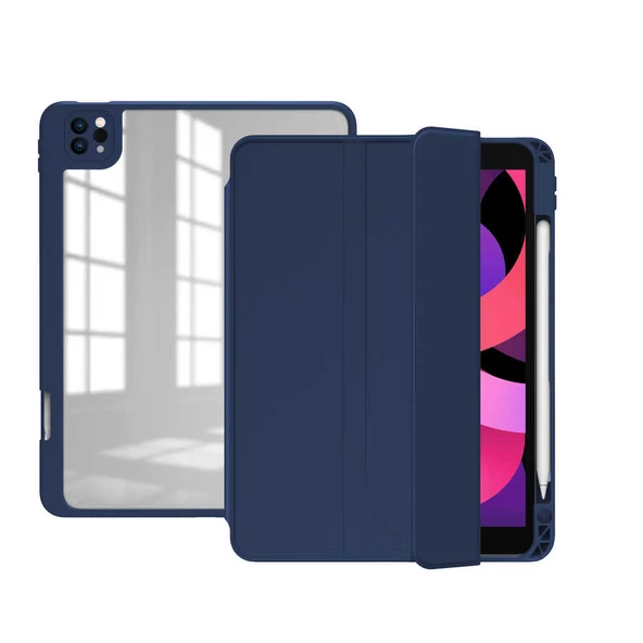 Apple iPad Pro 12.9 4. Nesil 2020 Kılıf Kalem Bölmeli Şeffaf Case A2229 A2069 A2232 A2233