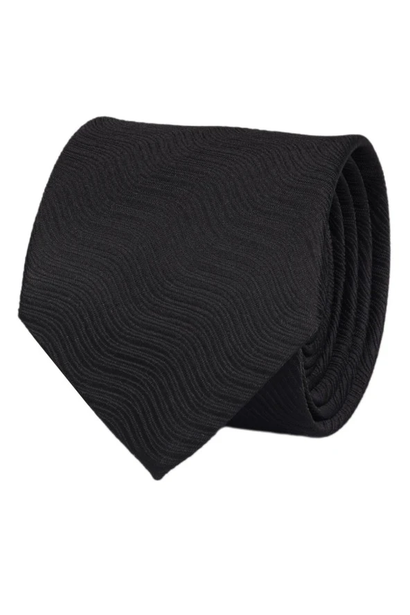 Esgue 7.5 cm Siyah Desenli Kravat Mendil Broş Hediye Seti - Resim 2