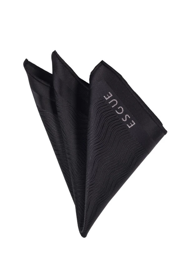 Esgue 7.5 cm Siyah Desenli Kravat Mendil Broş Hediye Seti - Resim 3