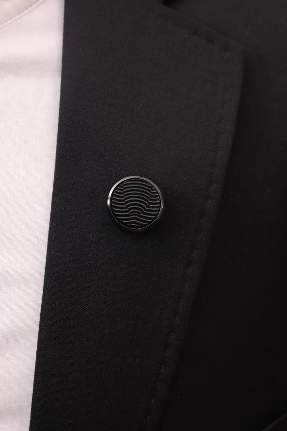 Esgue 7.5 cm Siyah Desenli Kravat Mendil Broş Hediye Seti - Resim 4