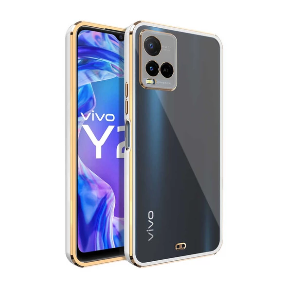 Vivo Y21S Kılıf Köşeli Gold Şeffaf Kapak