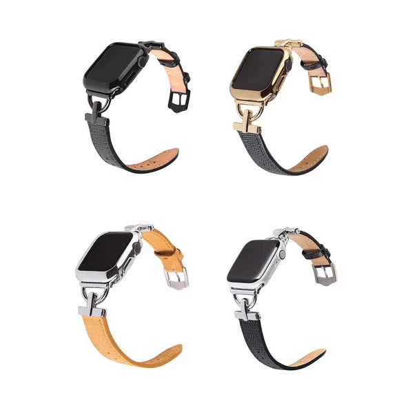 Apple Watch 44mm Kordon Metal Deri Kordon - Resim 3