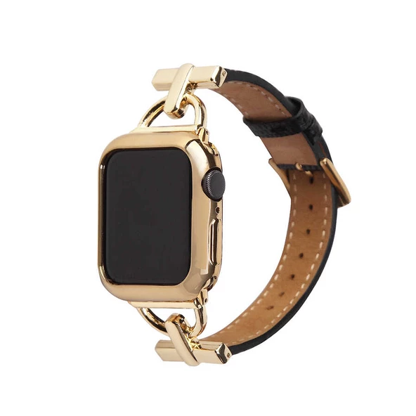 Apple Watch 44mm Kordon Metal Deri Kordon - Resim 11