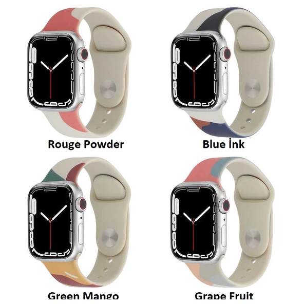 Apple Watch 7 8 41mm Kordon Karışık Renkli Silikon Kordon - 2