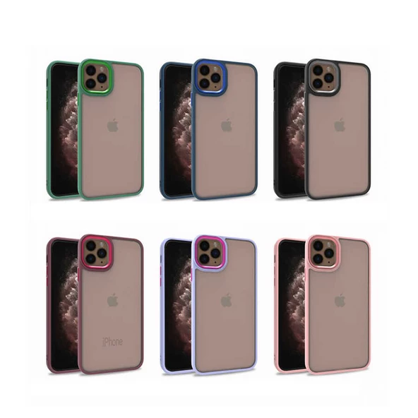 Apple iPhone 11 Pro Max Kılıf Kamera Nikelaj Kenar Renkli Kapak - 3