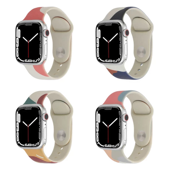 MobaxAksesuar Apple Watch 42/44/45/46/49mm Kordon Karışık Renkli Silikon Kordon 2/3/4/5/6/se/7/8/9/10/ultra