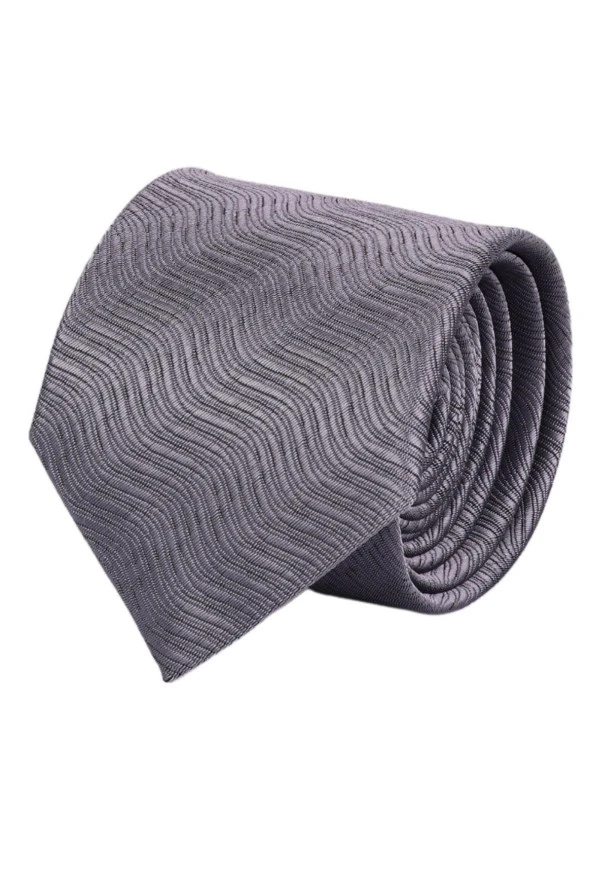 Esgue Gri Kol Düğmesi Hand Made Gri Desenli 7.5 cm Kravat Mendil Kutulu Hediye Seti - 4