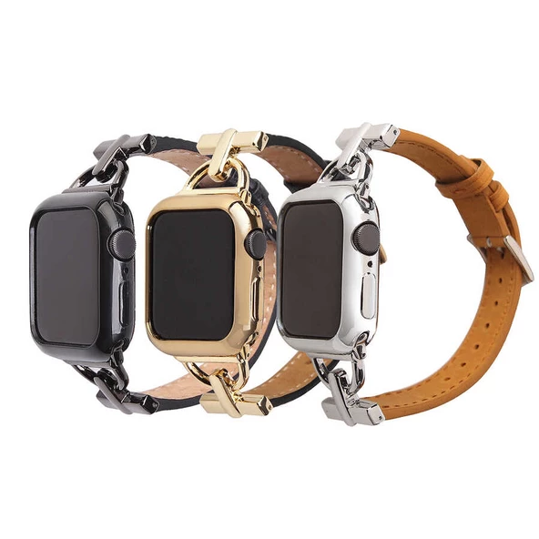 Apple Watch 7 8 45mm Kordon Metal Deri Kordon