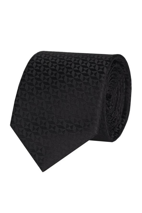 Esgue Siyah Mineli Kol Düğmesi Hand Made 7.5 cm Siyah Kravat Mendil Kutulu Hediye Seti - 4