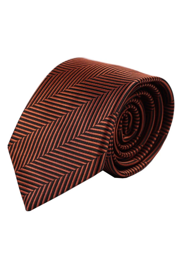 Esgue Kol Düğmesi Hand Made Kiremit Renk 7.5 cm Kravat Mendil Kutulu Hediye Seti - Resim 4