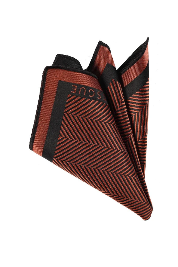 Esgue Kol Düğmesi Hand Made Kiremit Renk 7.5 cm Kravat Mendil Kutulu Hediye Seti - Resim 5