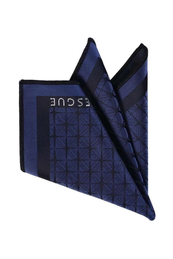 Esgue Lacivert-Mineli Kol Düğmesi Hand Made 7.5 cm Desenli Kravat Mendil Kutulu Hediye Seti - 5